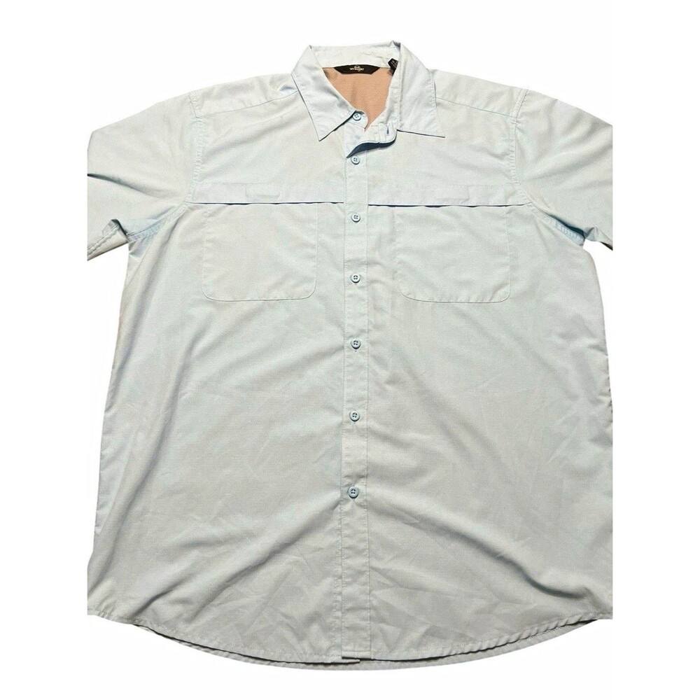 Wrangler Mens Button Up Fishing Shirt L Blue Ripstop Outdoor Hiking Mesh